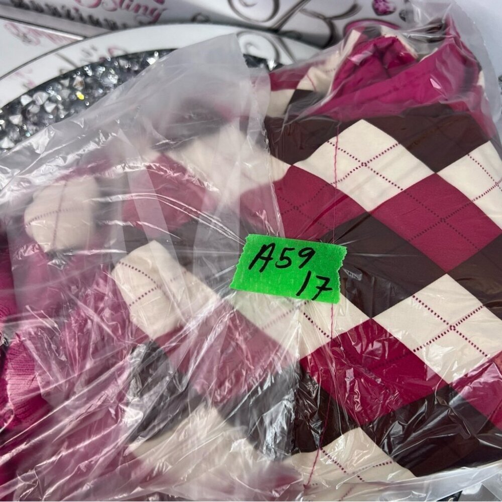La SENZA girl vest vintage y2k diamond Pink and Brown white star Argyle Zip-Up - Picture 9 of 9